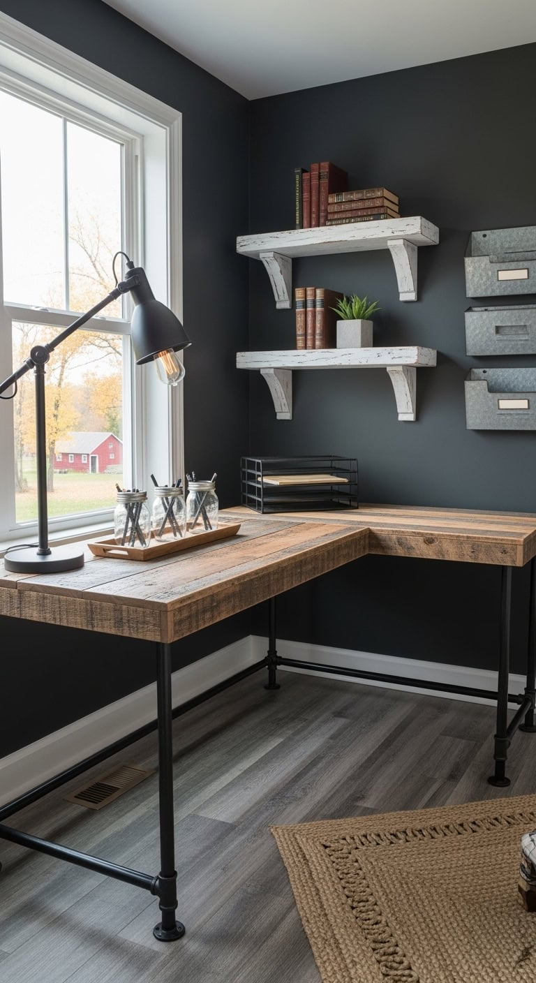 rustic distressed farmhouse workspace
