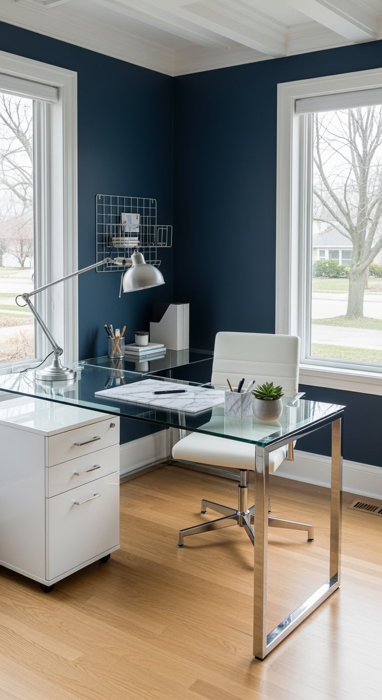 sleek glass and chrome corner desk