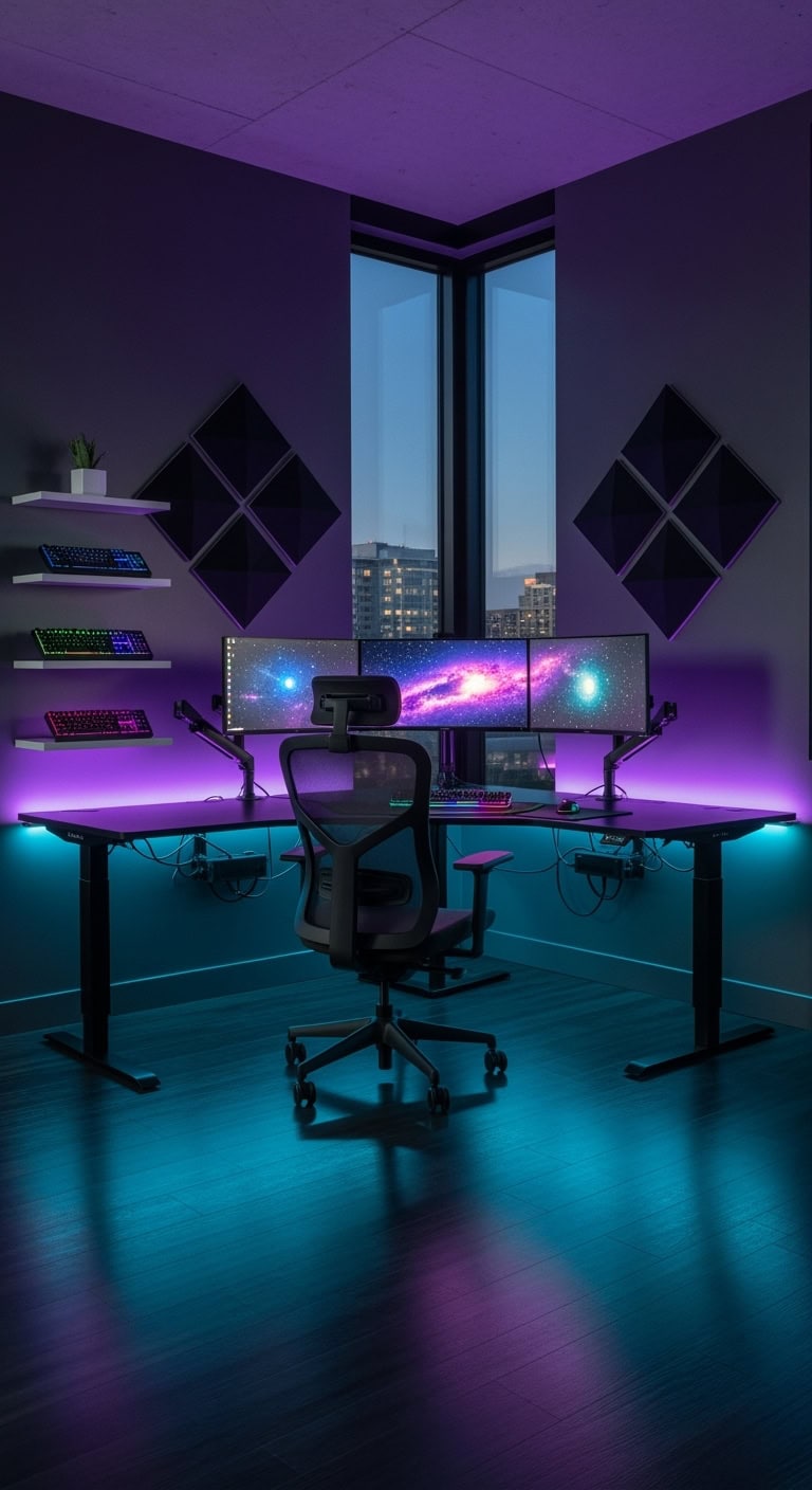 rgb lit corner streaming command center