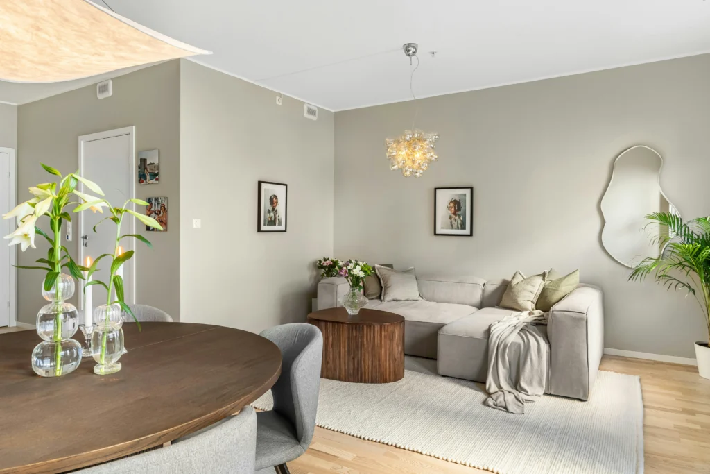 Large mirror enhancing natural light in apartment