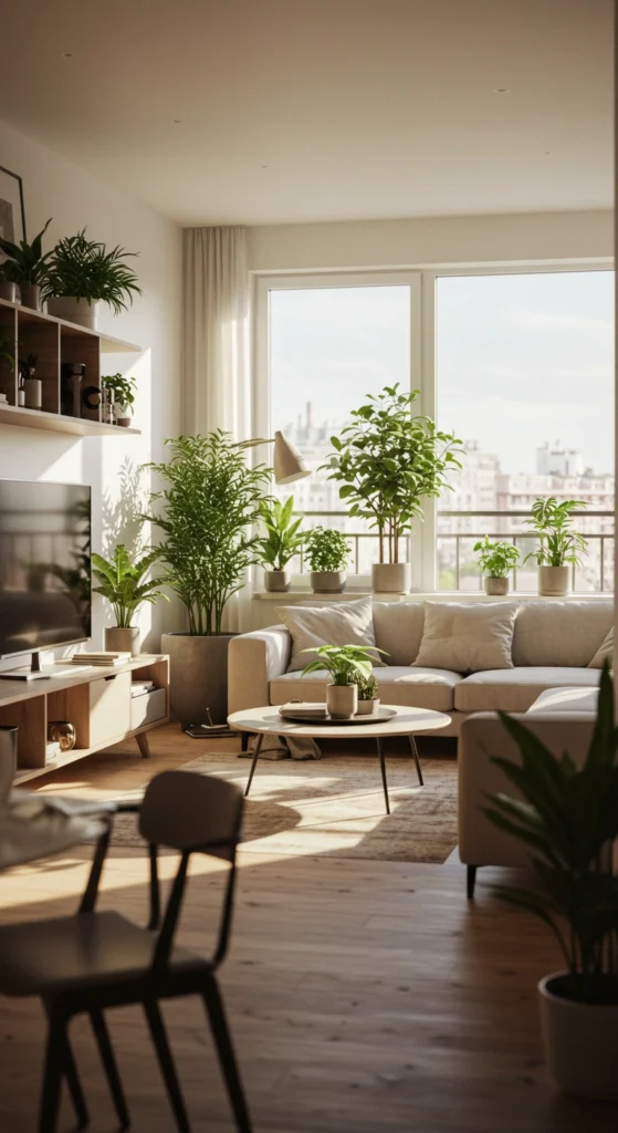 Indoor plants adding freshness to apartment