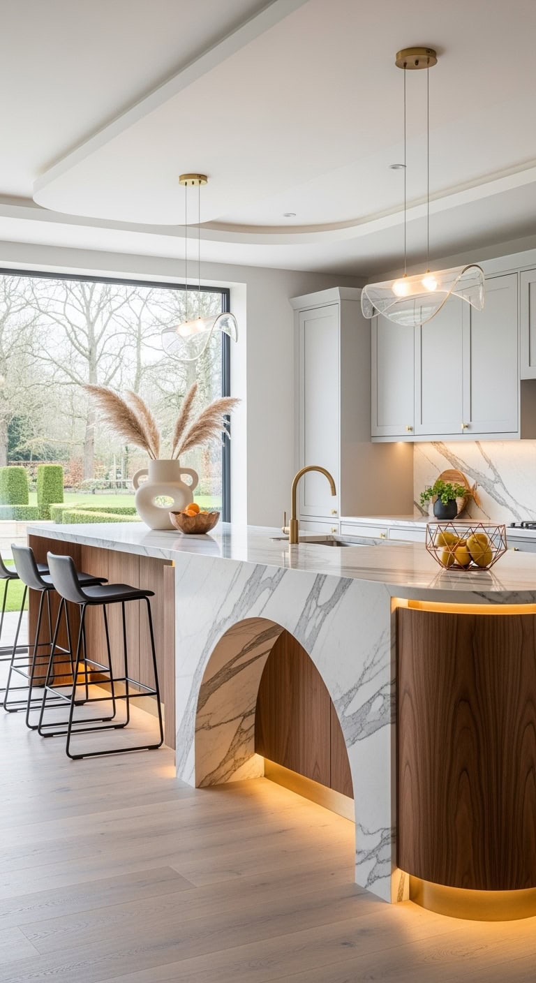 Curved island arch opening