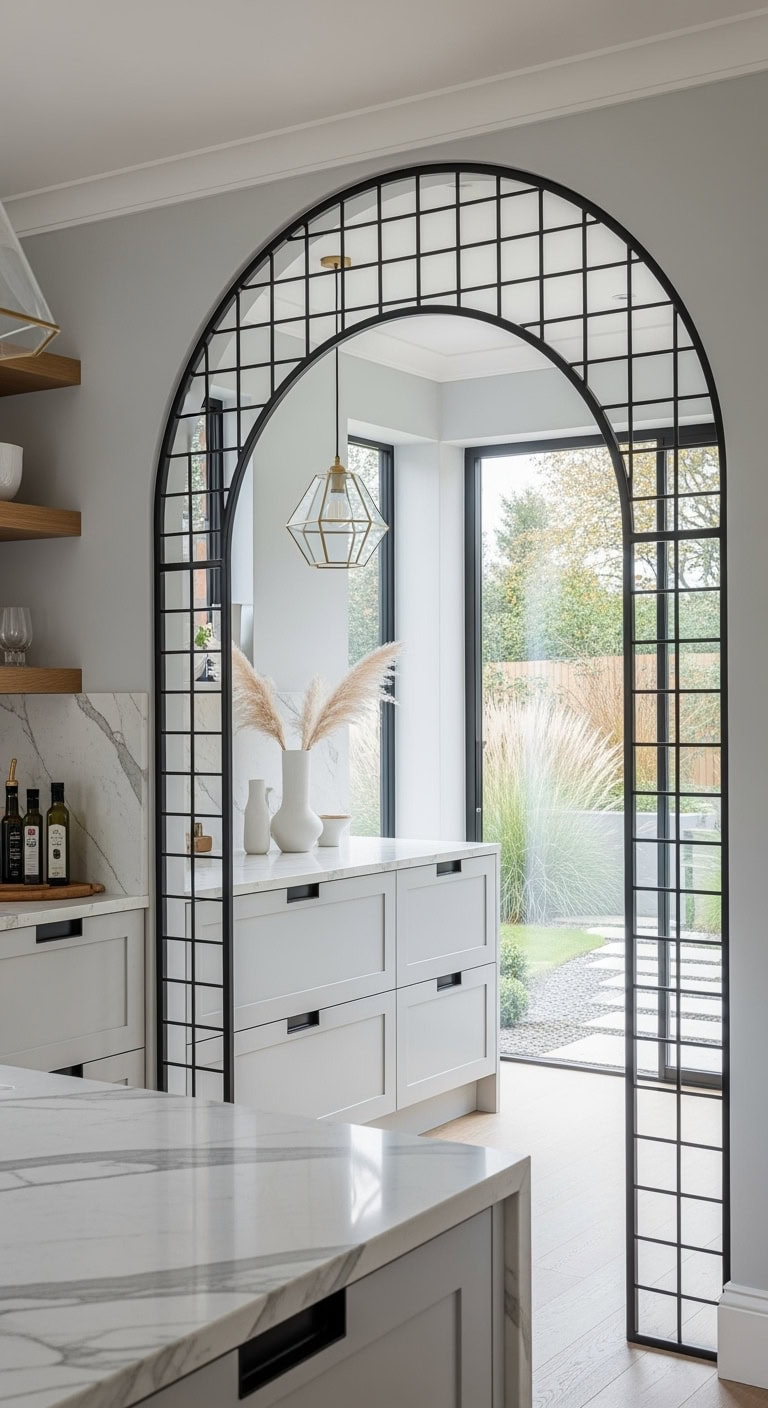 Industrial metal grid arch