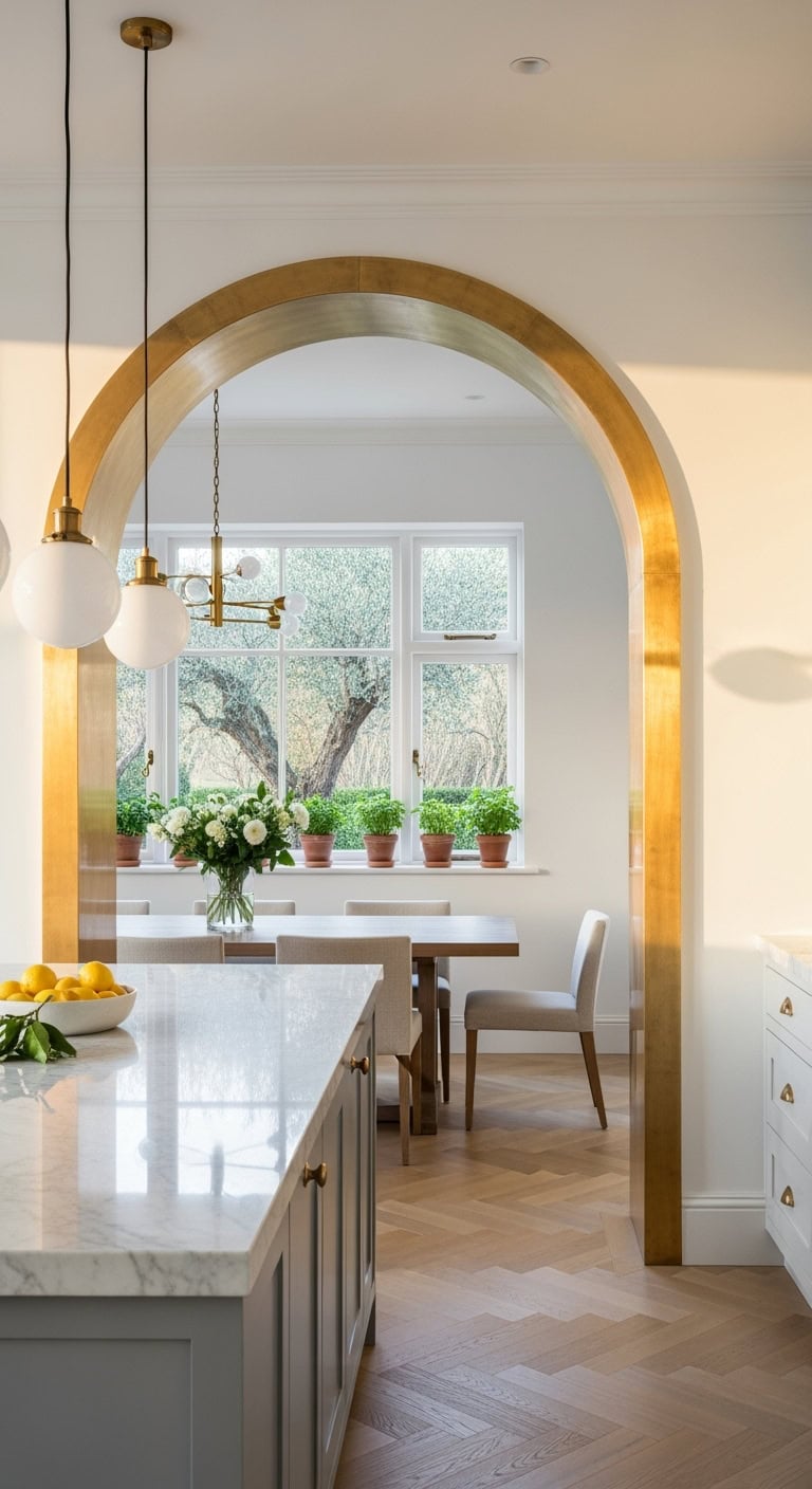 Brass trimmed arch doorway