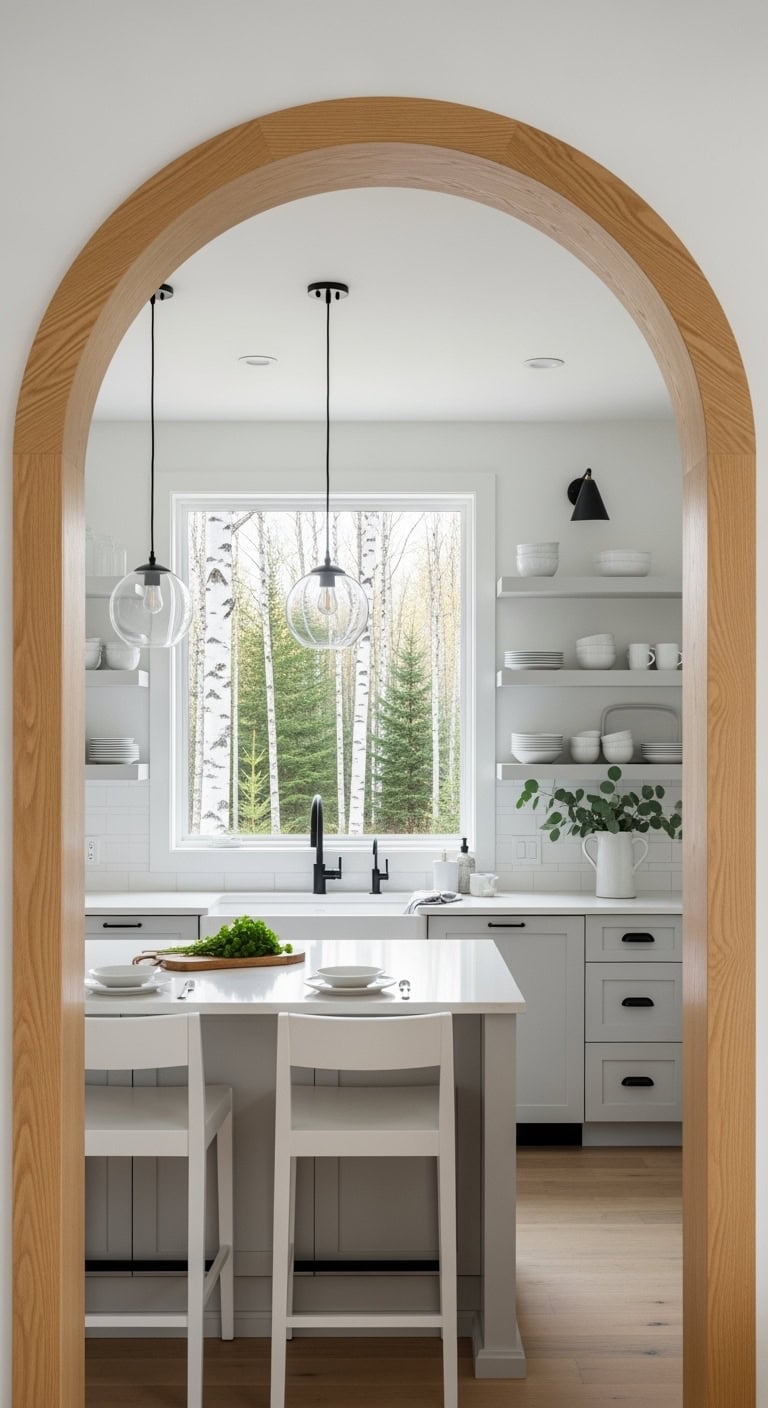 Scandinavian white oak kitchen arch