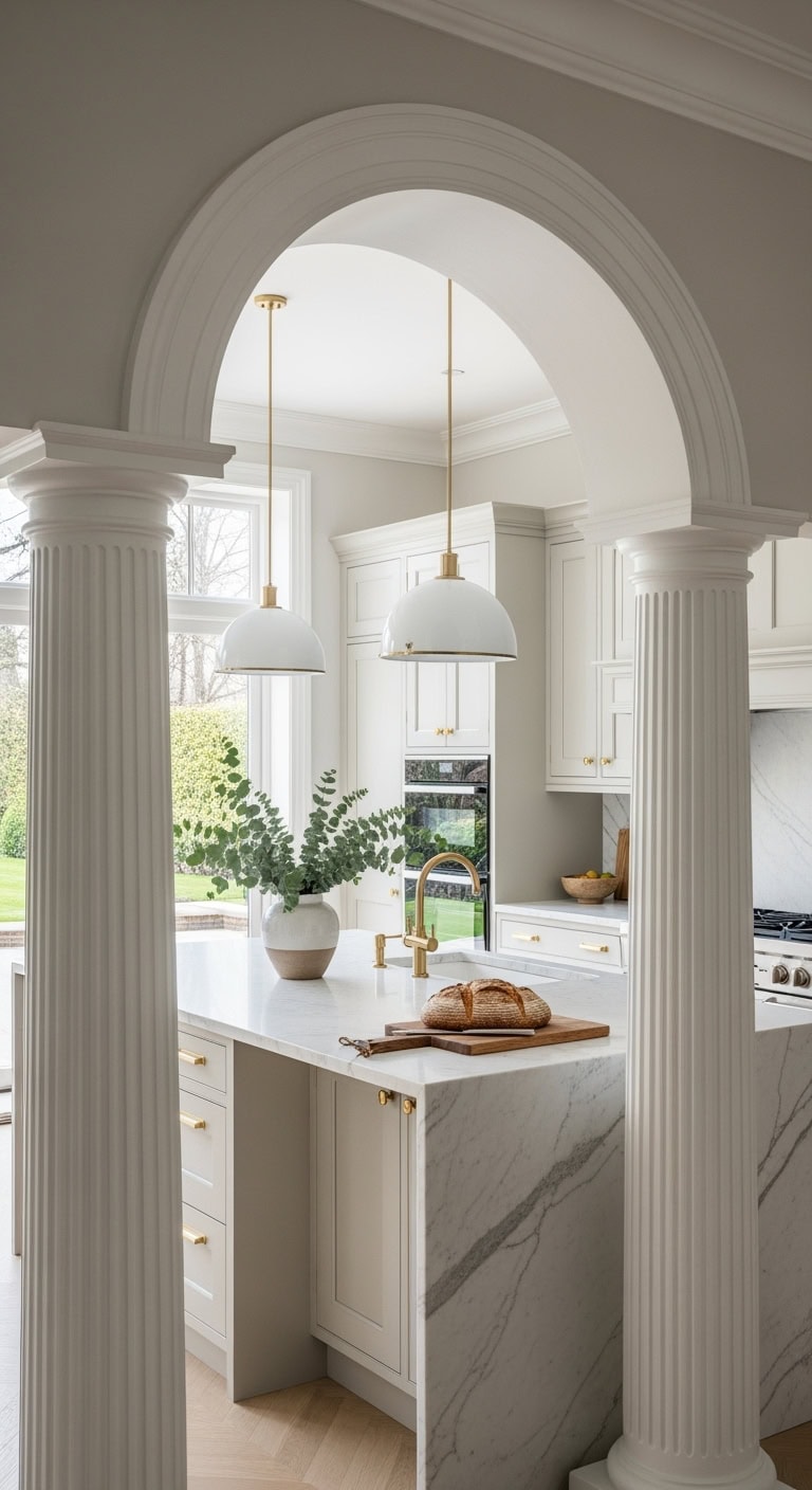 Fluted column kitchen arch