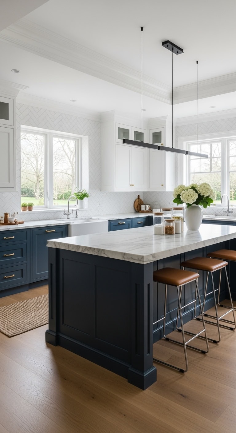 Modern kitchen with crown molding and minimalist design