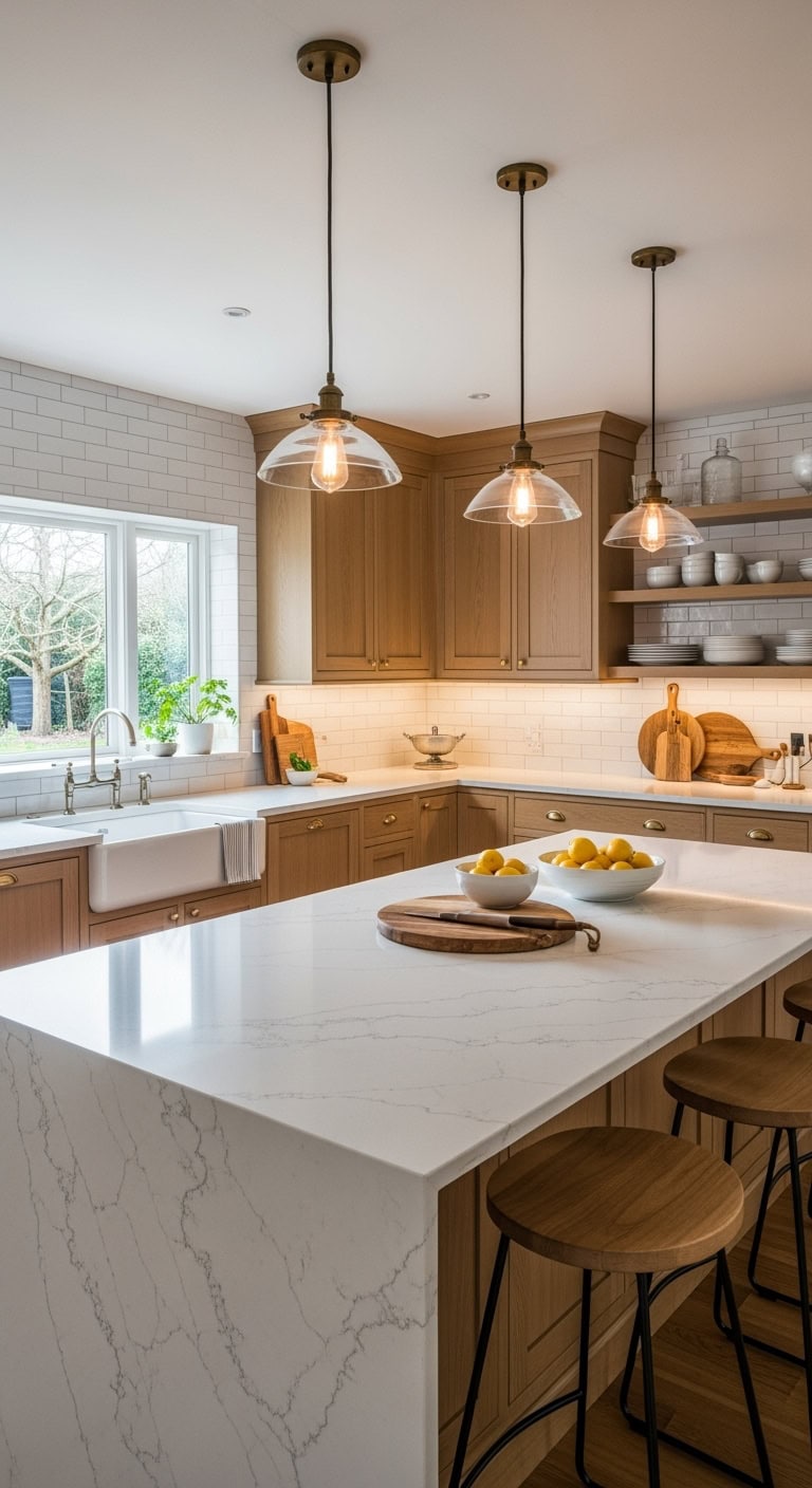 Elegant quartz countertops with veining