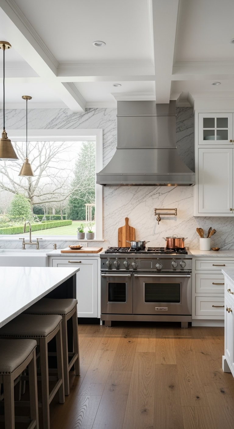 Sleek stainless steel range hood with molding