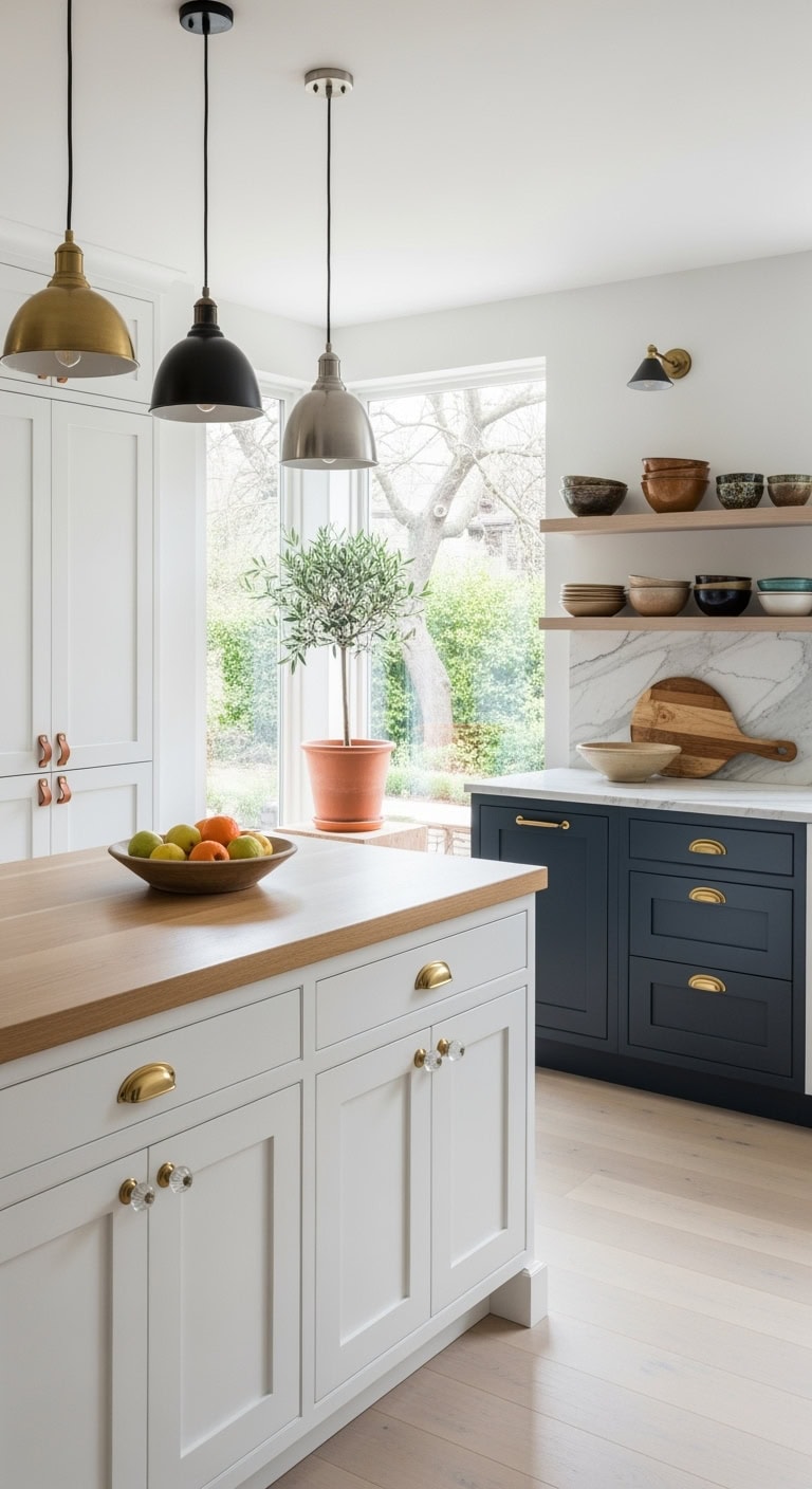 eclectic kitchen hardware mix harmonizes