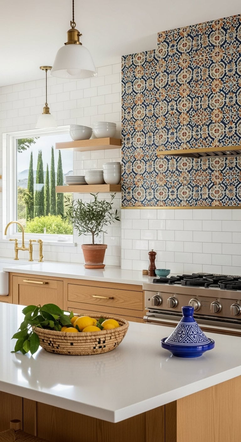 contrasting tile patterns captivate the kitchen
