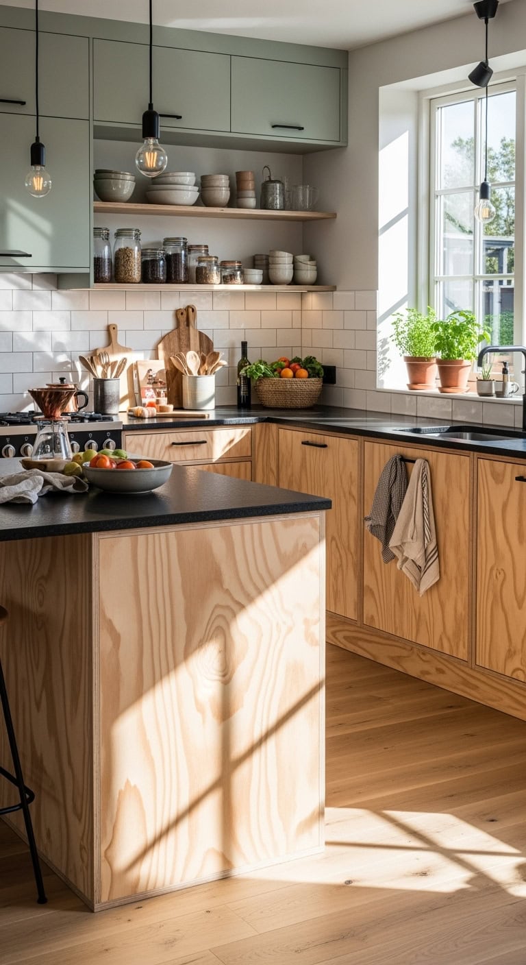 minimalist birch plywood cabinets with exposed edges