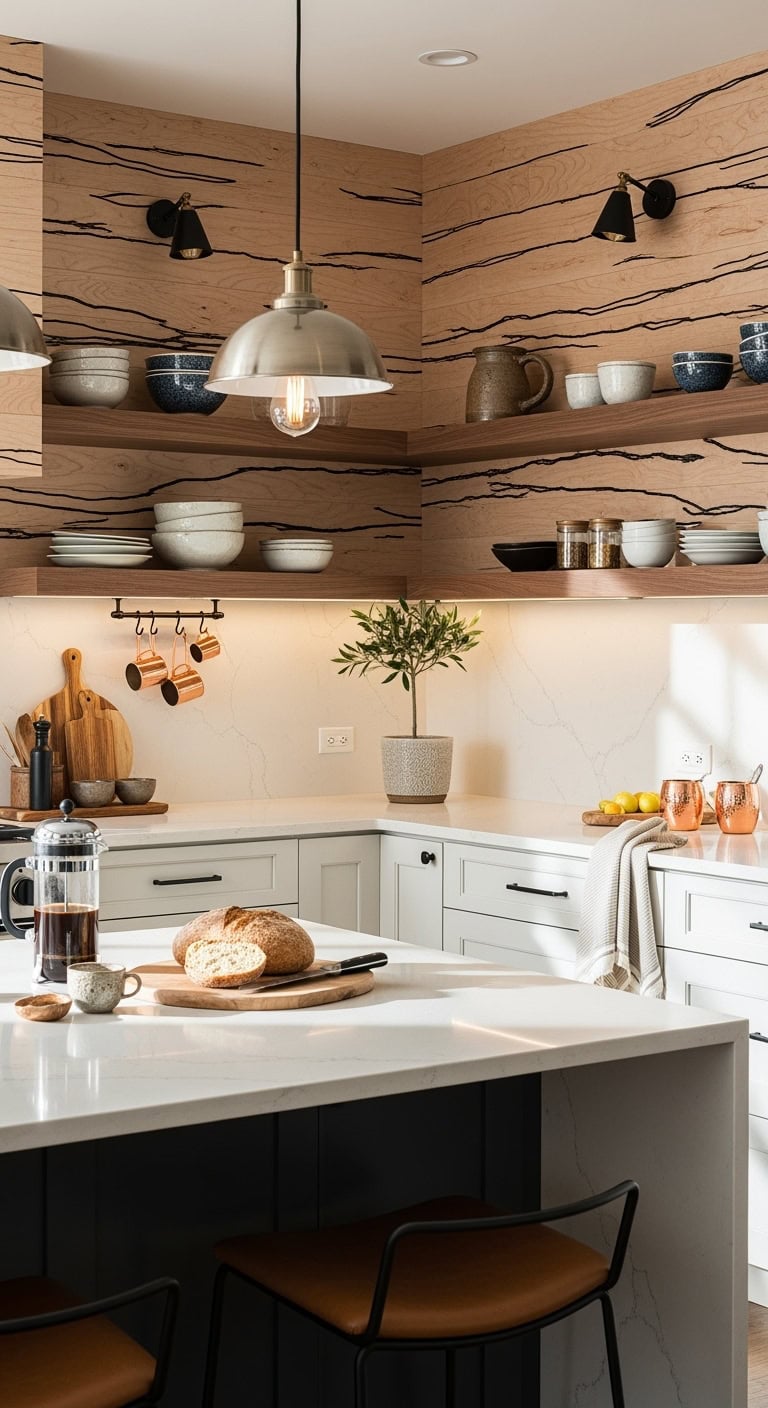 dramatic spalted maple kitchen wall with black veining