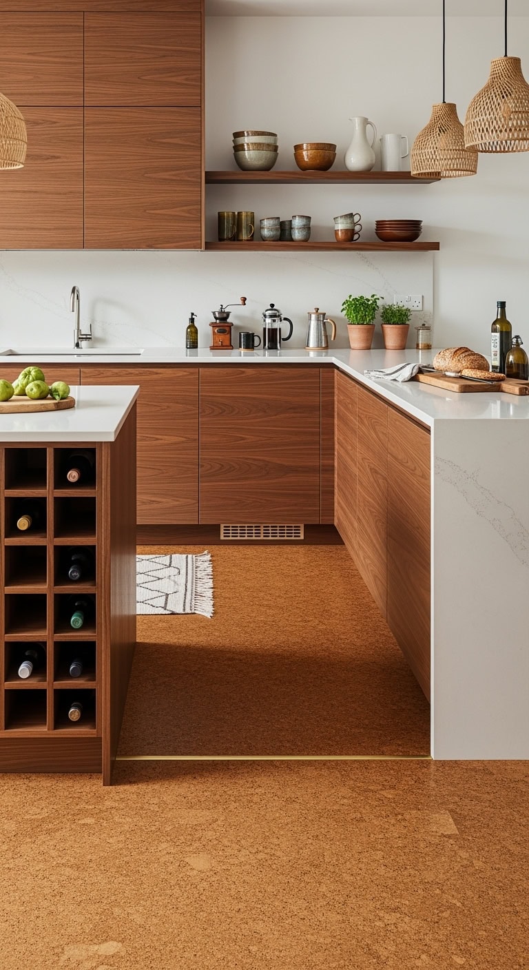 rich caramel carbonized cork kitchen floors