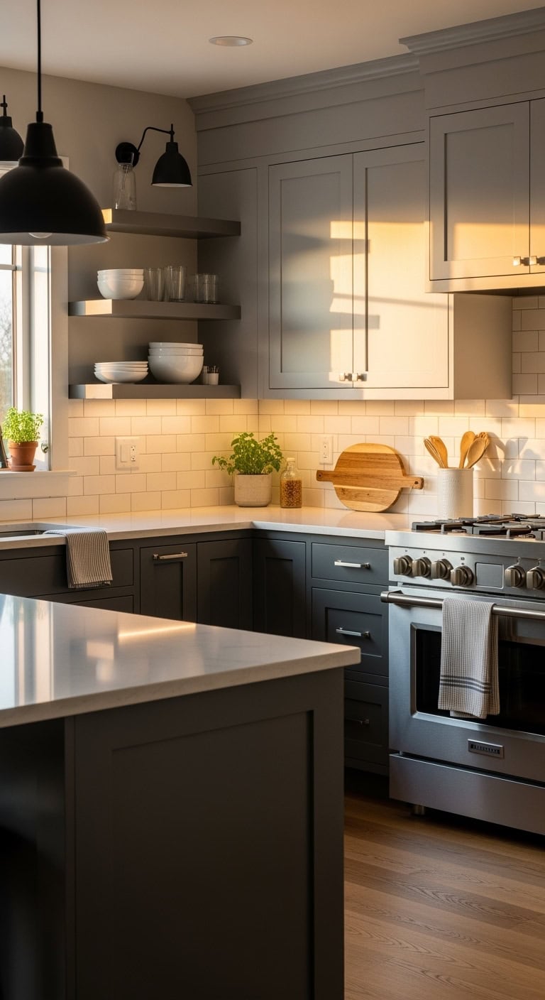 elegant two-tone gray kitchen cabinets