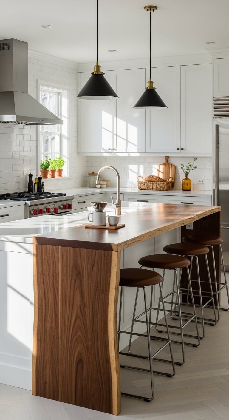 modern floating wood breakfast bar