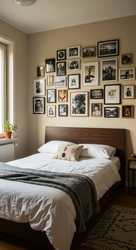 Personalized gallery wall in bedroom