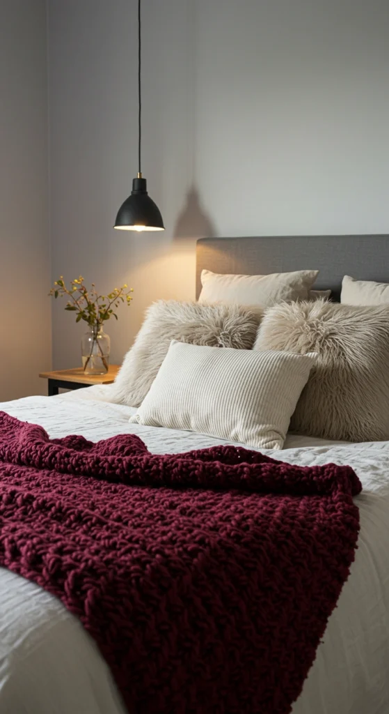 Layered textures in bedroom