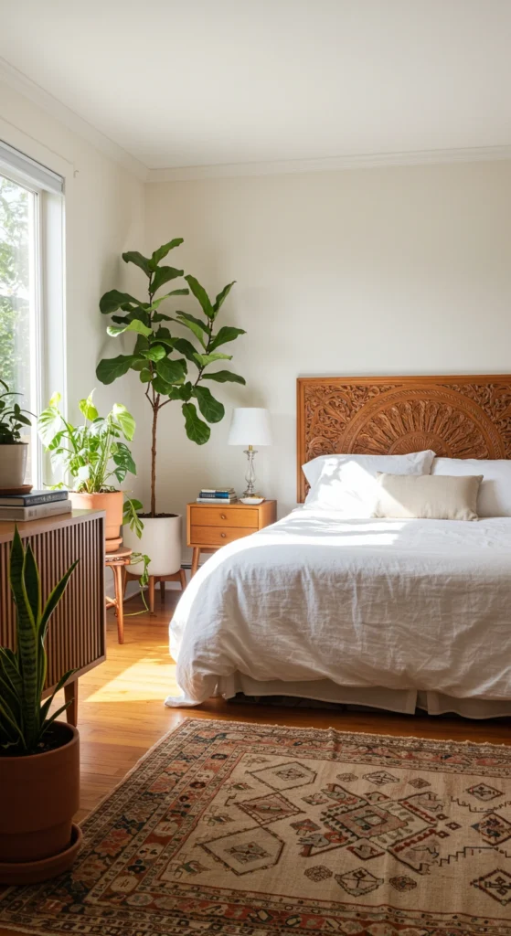 Bedroom with plants and natural decor