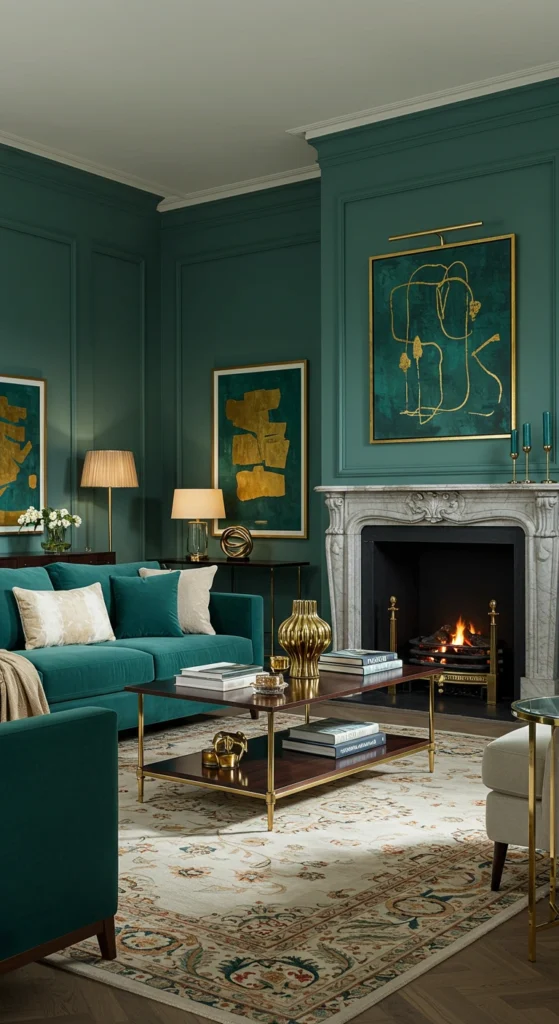 Luxurious teal living room sanctuary