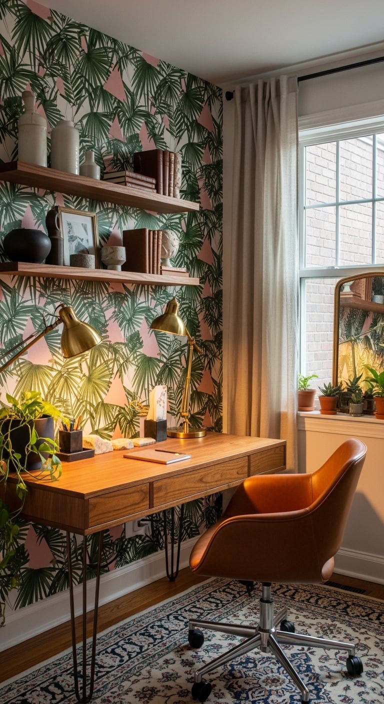 vibrant mixed pattern wallpaper in office