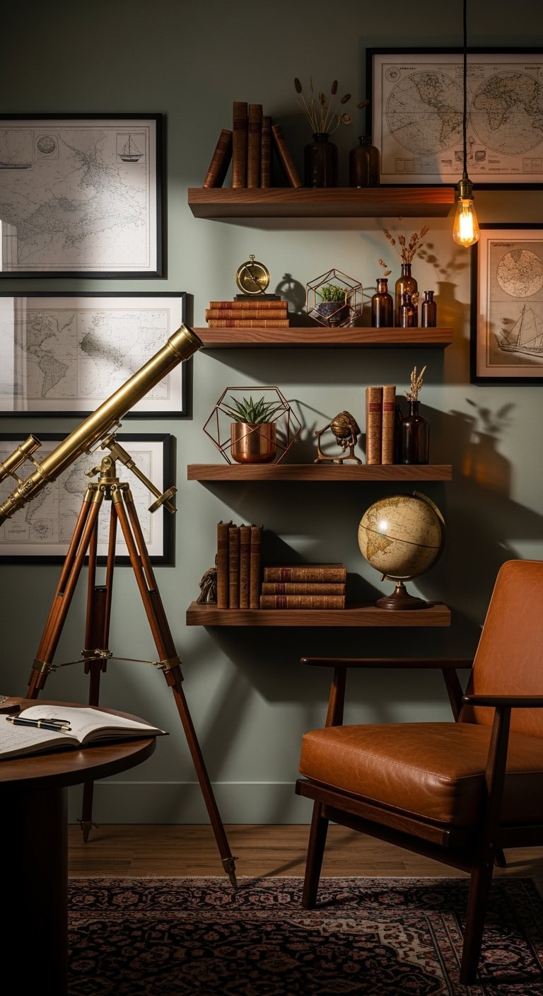 brass telescope in office corner