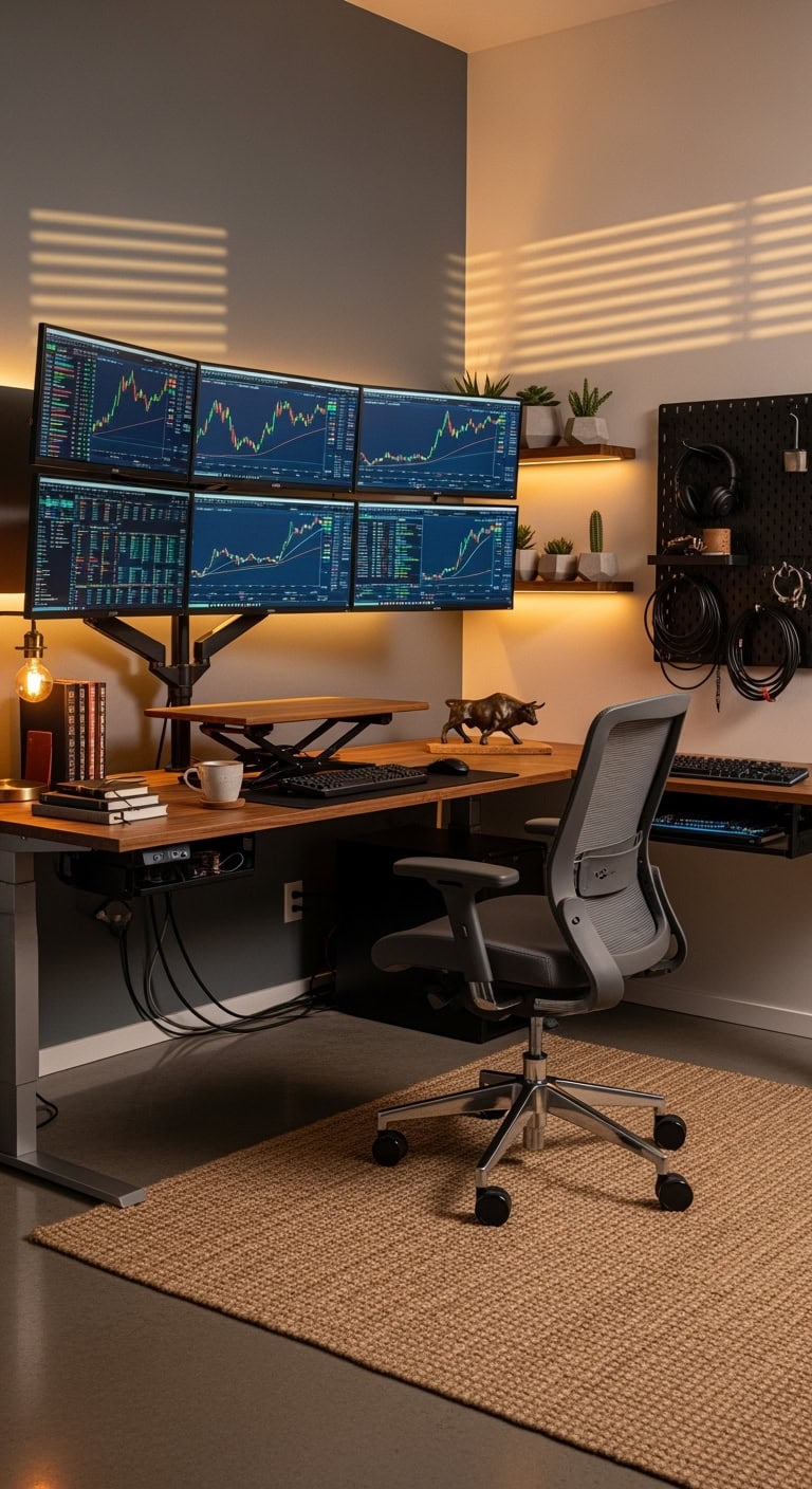Ergonomic multi-monitor trading setup