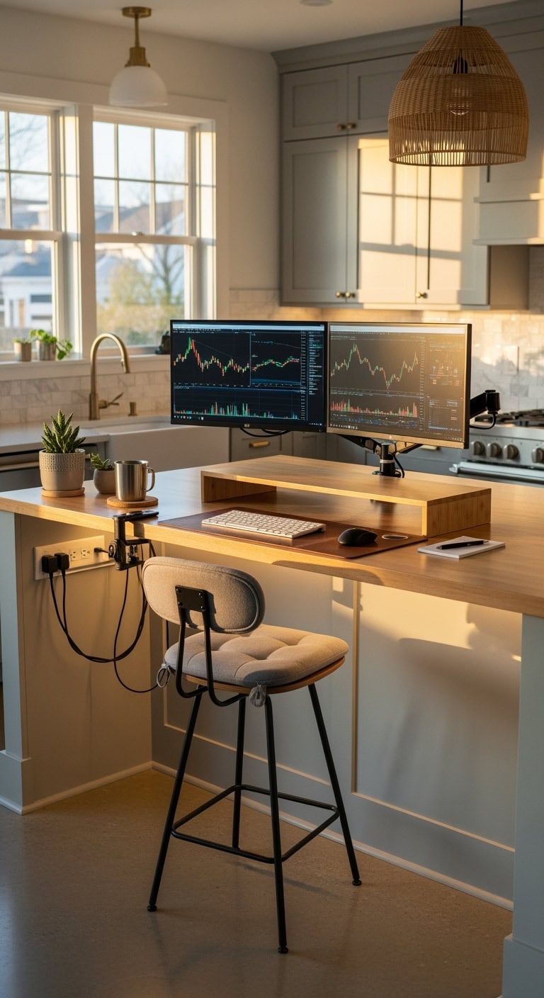 Trading setup on kitchen counter
