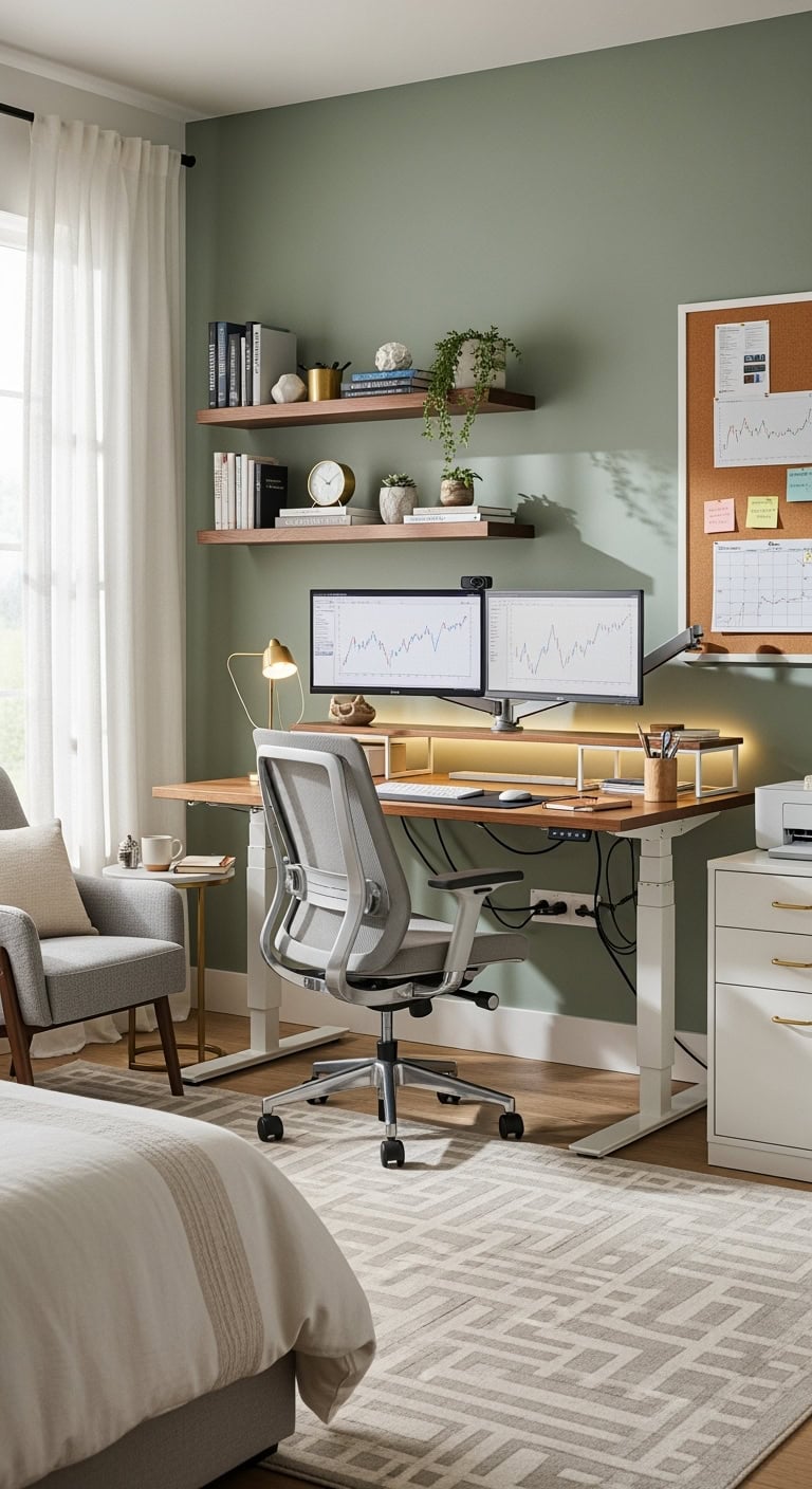 Cozy spare bedroom trading setup