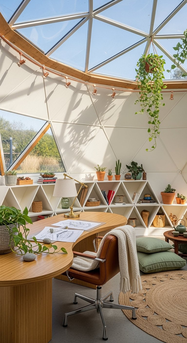 geodesic dome garden office with natural light
