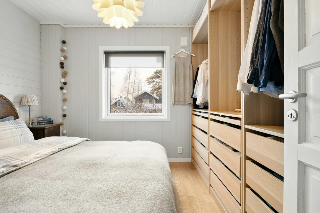 Natural wood furniture in bedroom