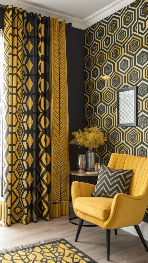 Geometric black and yellow wallpaper