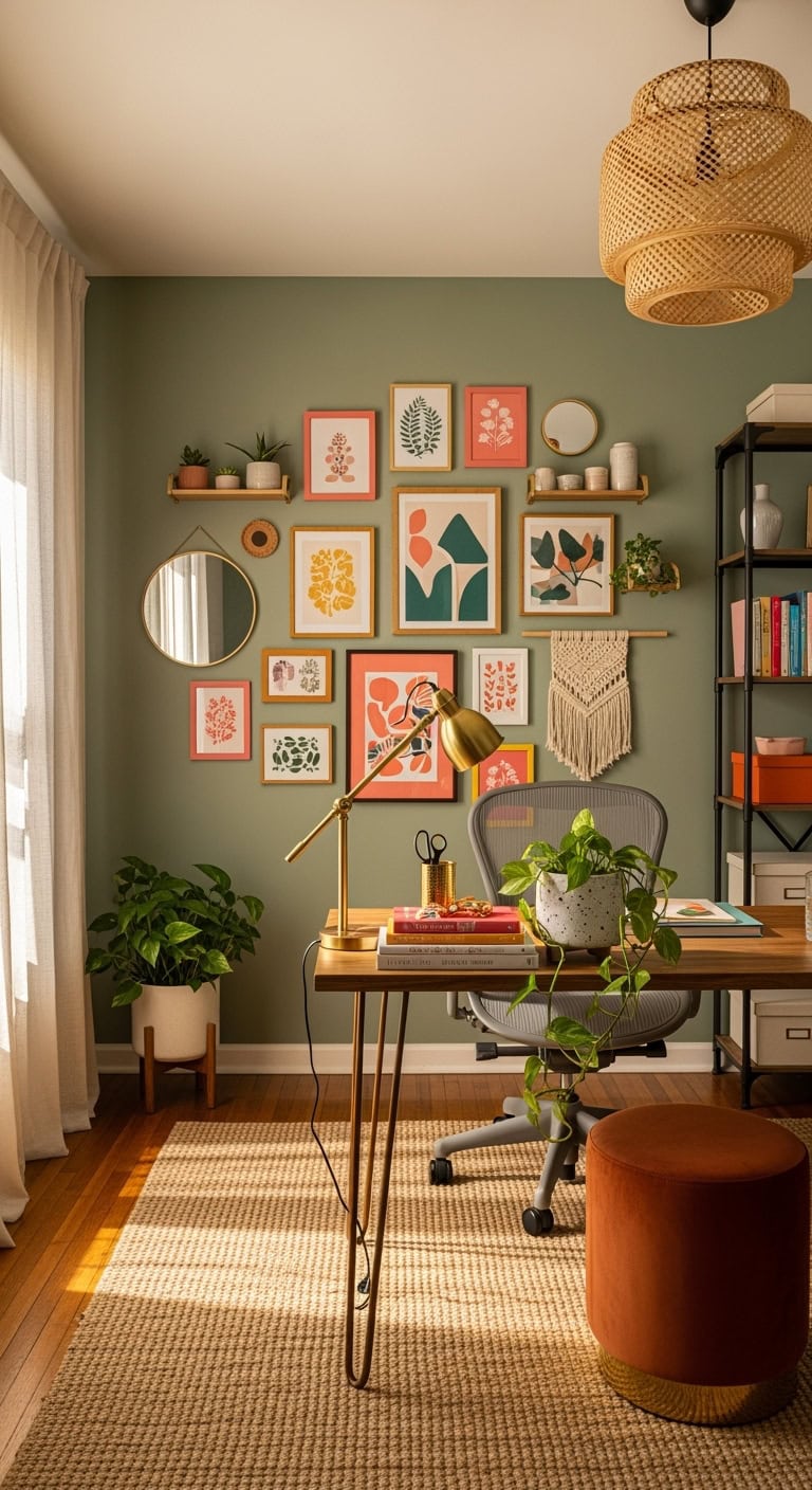 vibrant eclectic dynamic gallery wall display