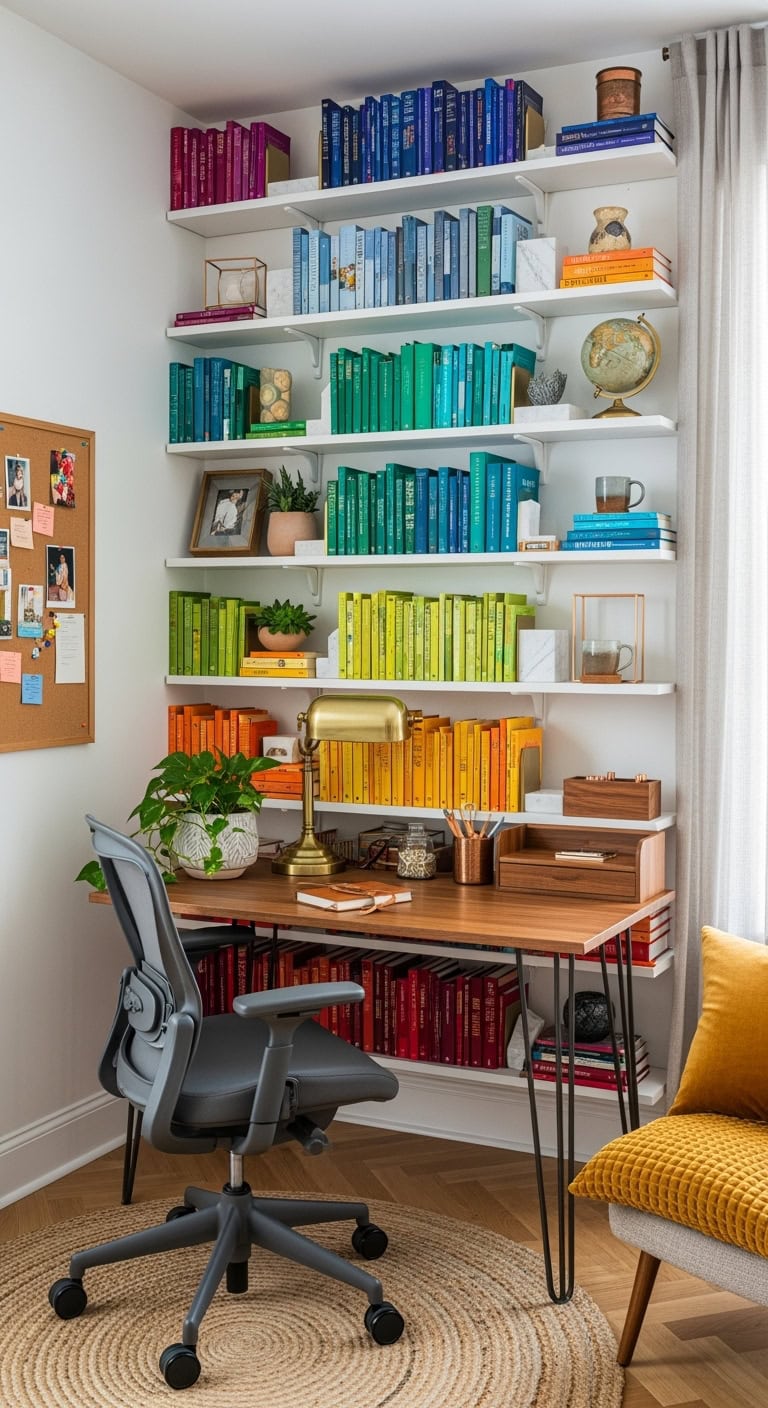 vibrant rainbow book spine organization