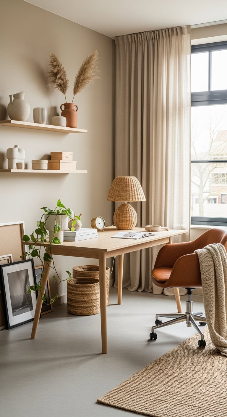 Scandinavian wood and beige office