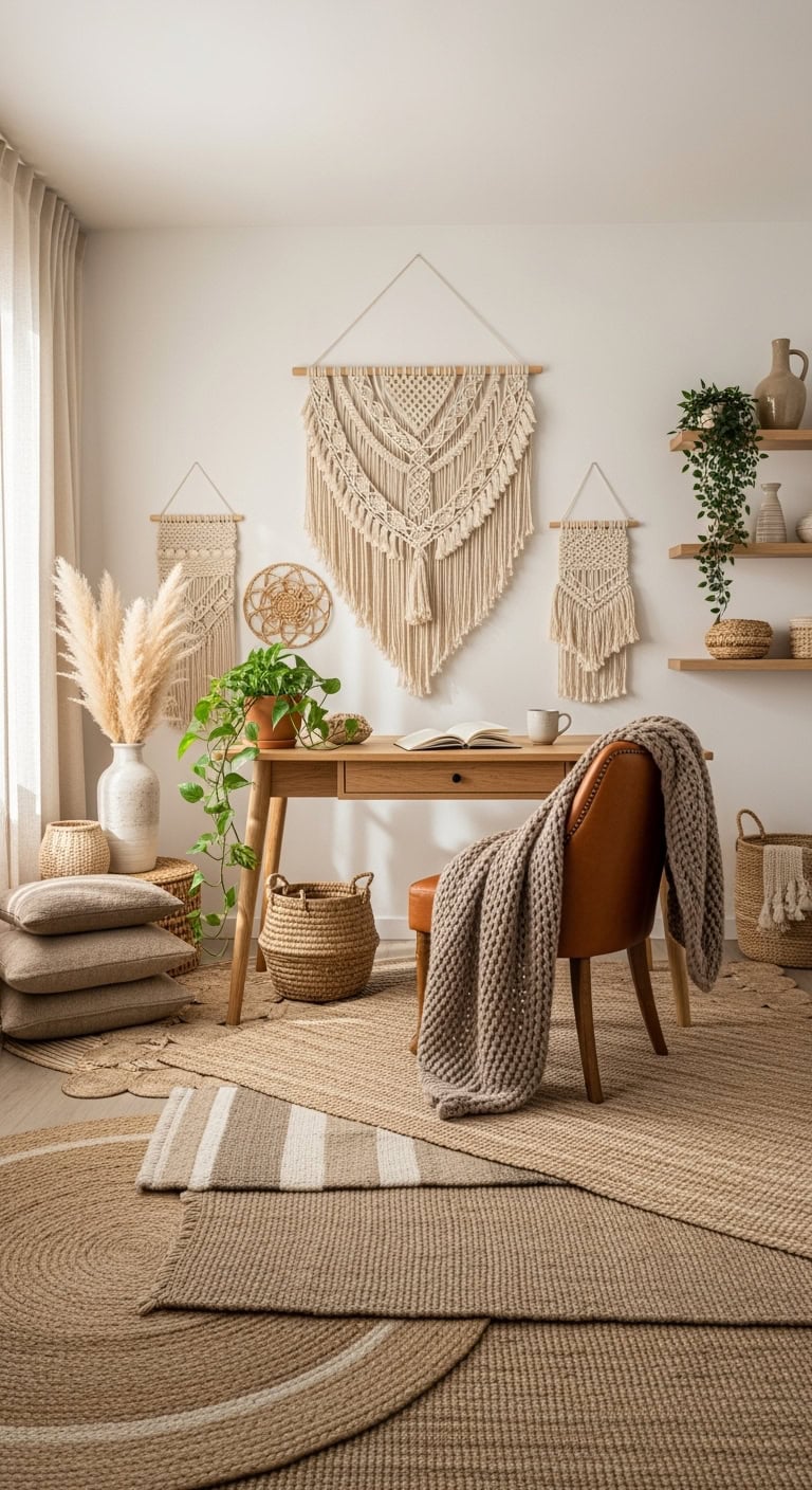 Bohemian taupe layered textiles