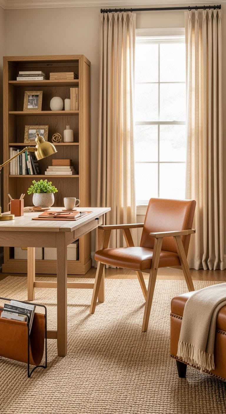 Beige office with leather accents