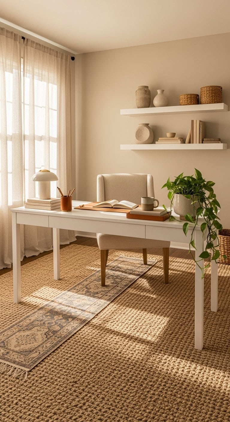 Woven jute rug office