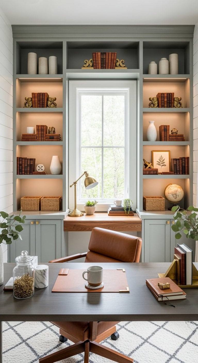 Warm and balanced built-in shelving