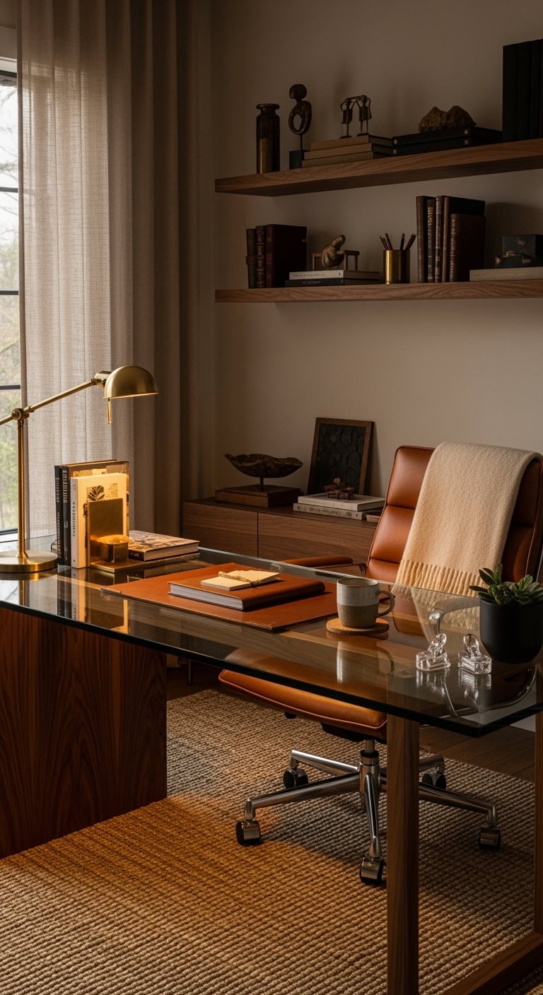 Bright and airy glass top workspace
