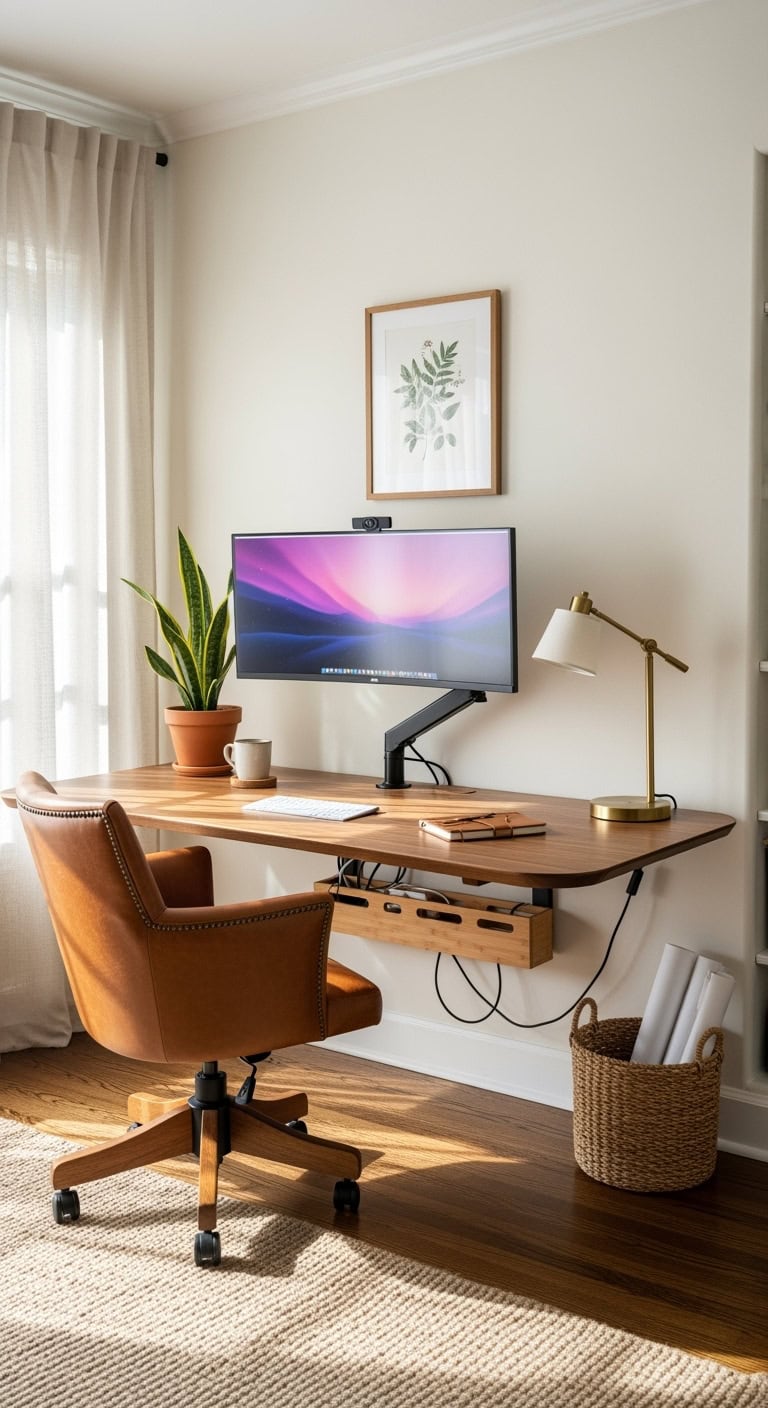 Stylish and productive curved monitor workspace