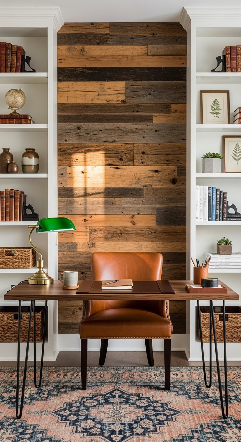 Refined rustic home office with reclaimed wood