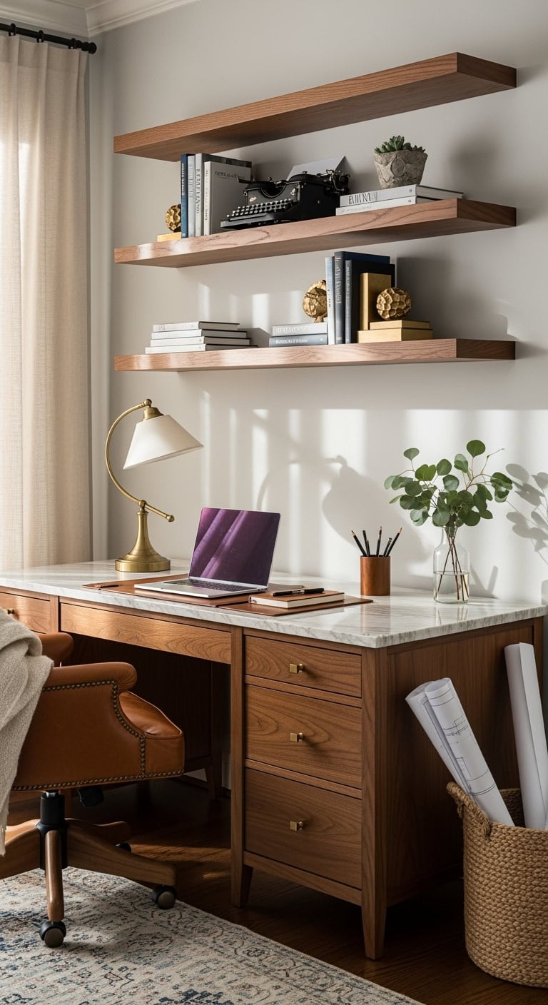 Sophisticated workspace with marble and wood