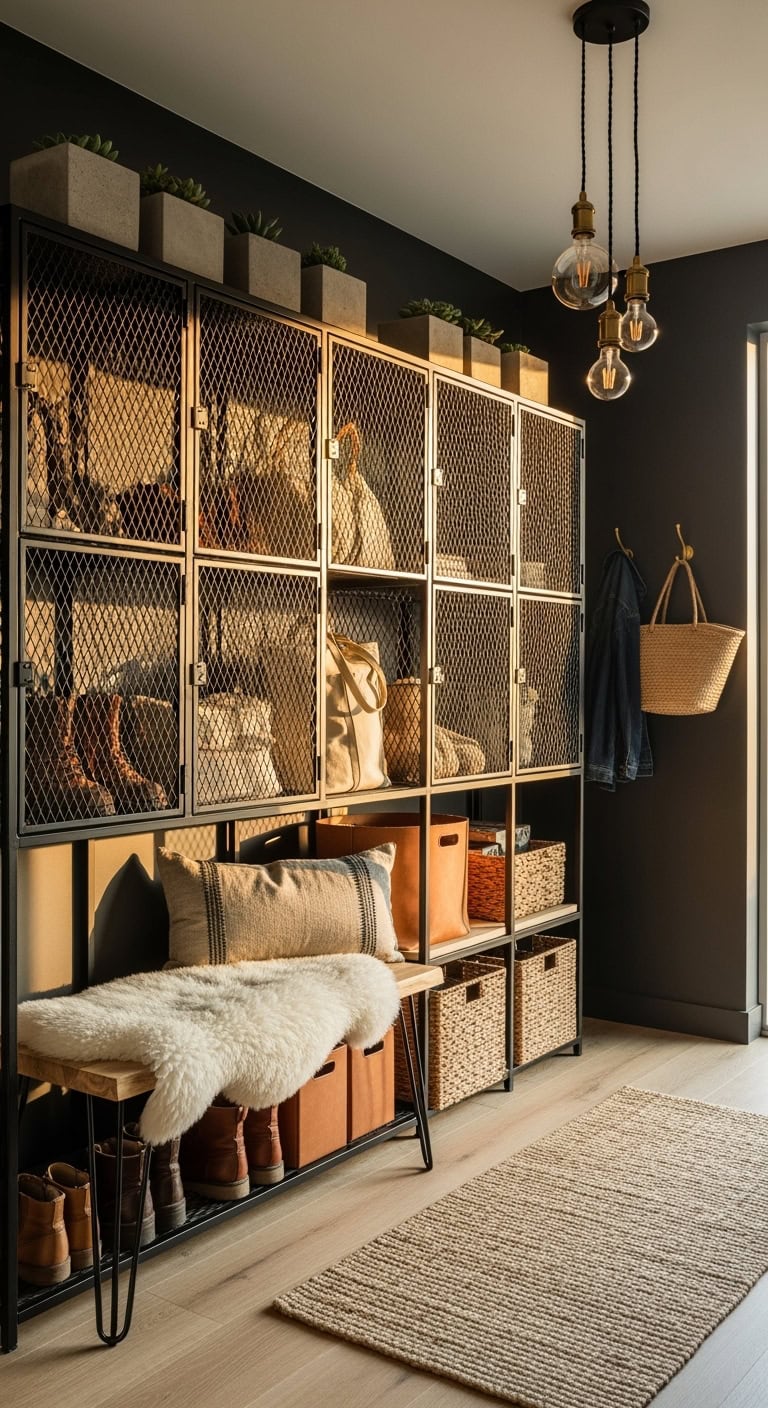 industrial style black wire lockers