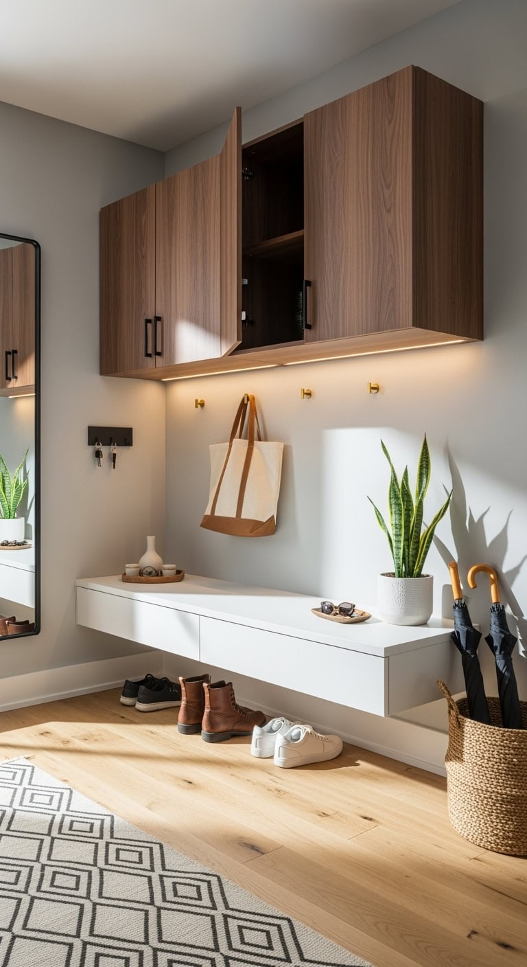 modern floating mudroom lockers