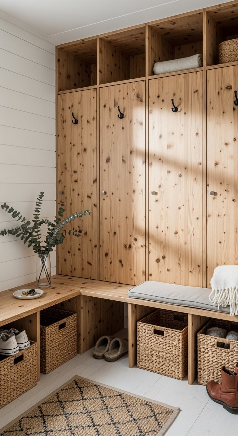 minimalist pine mudroom lockers