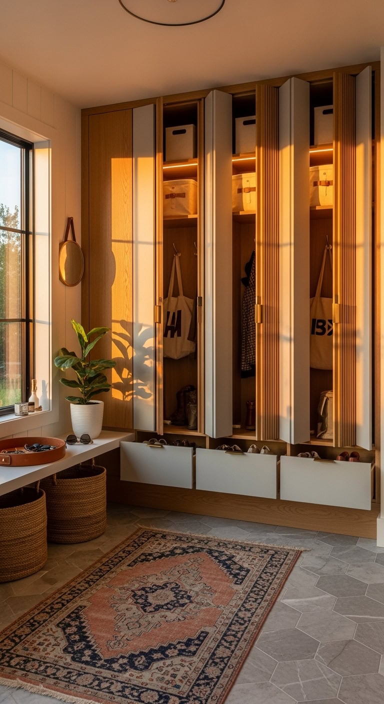 accordion door mudroom lockers