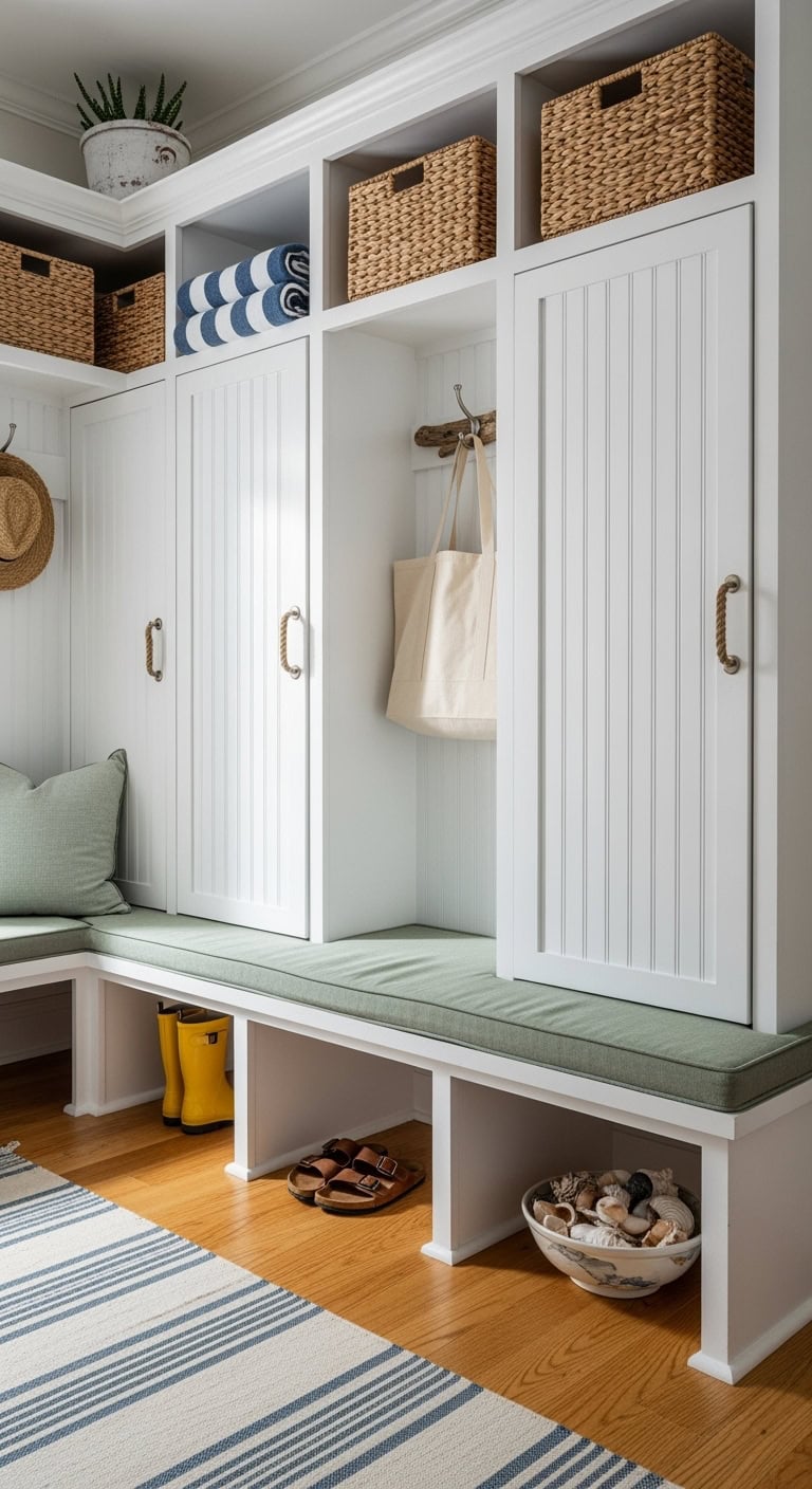 coastal beadboard mudroom lockers
