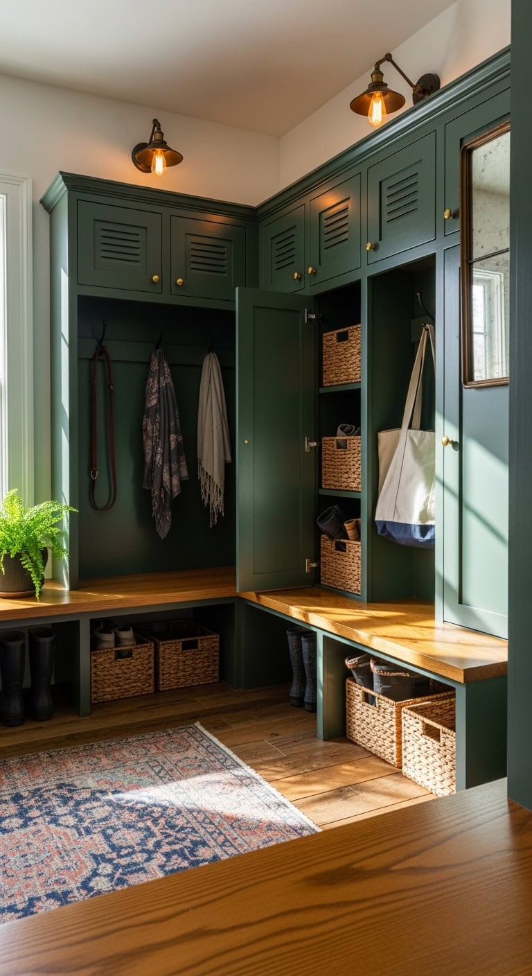 vintage boarding school style mudroom lockers