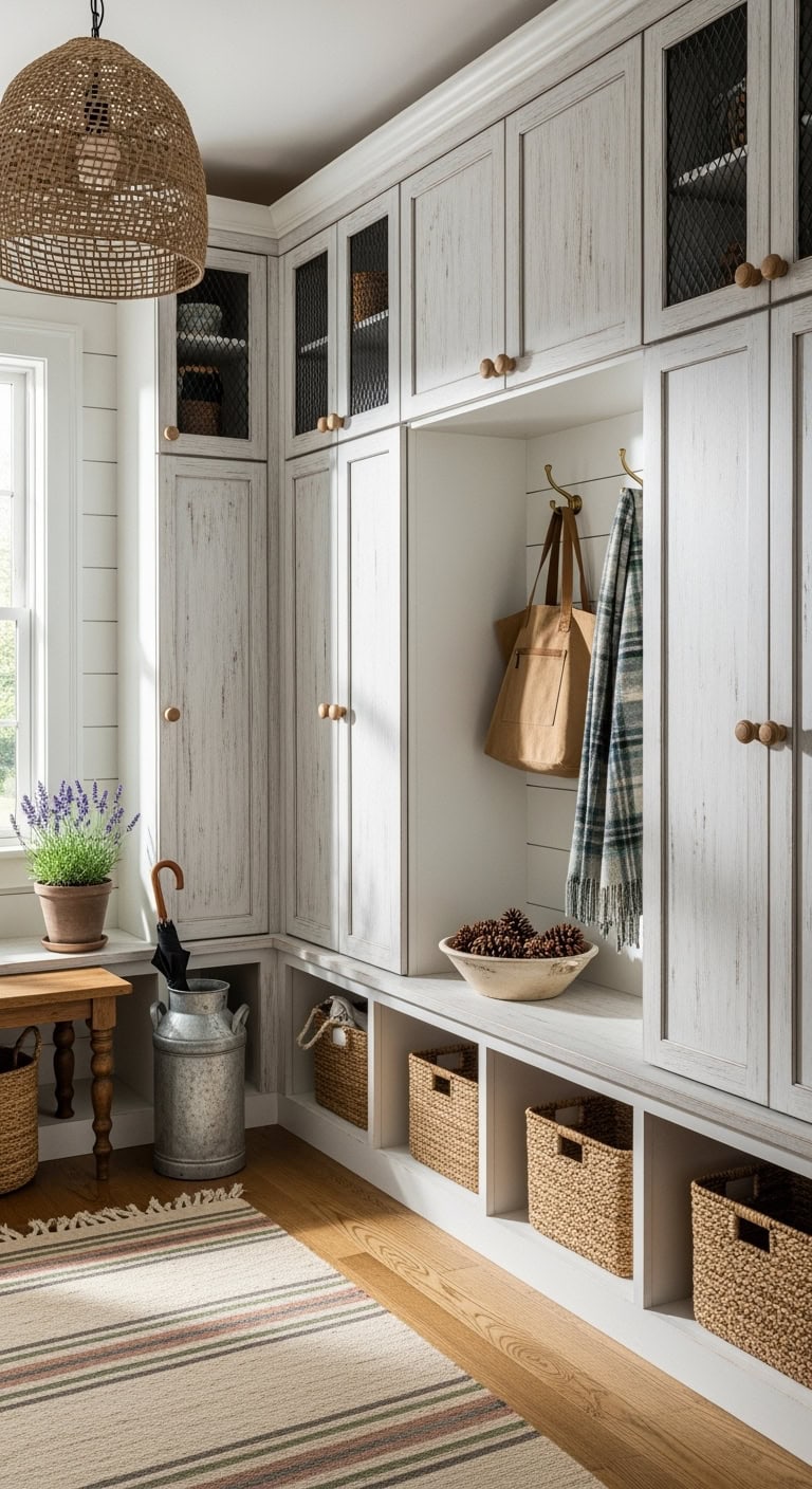 weathered whitewash farmhouse cabinet storage